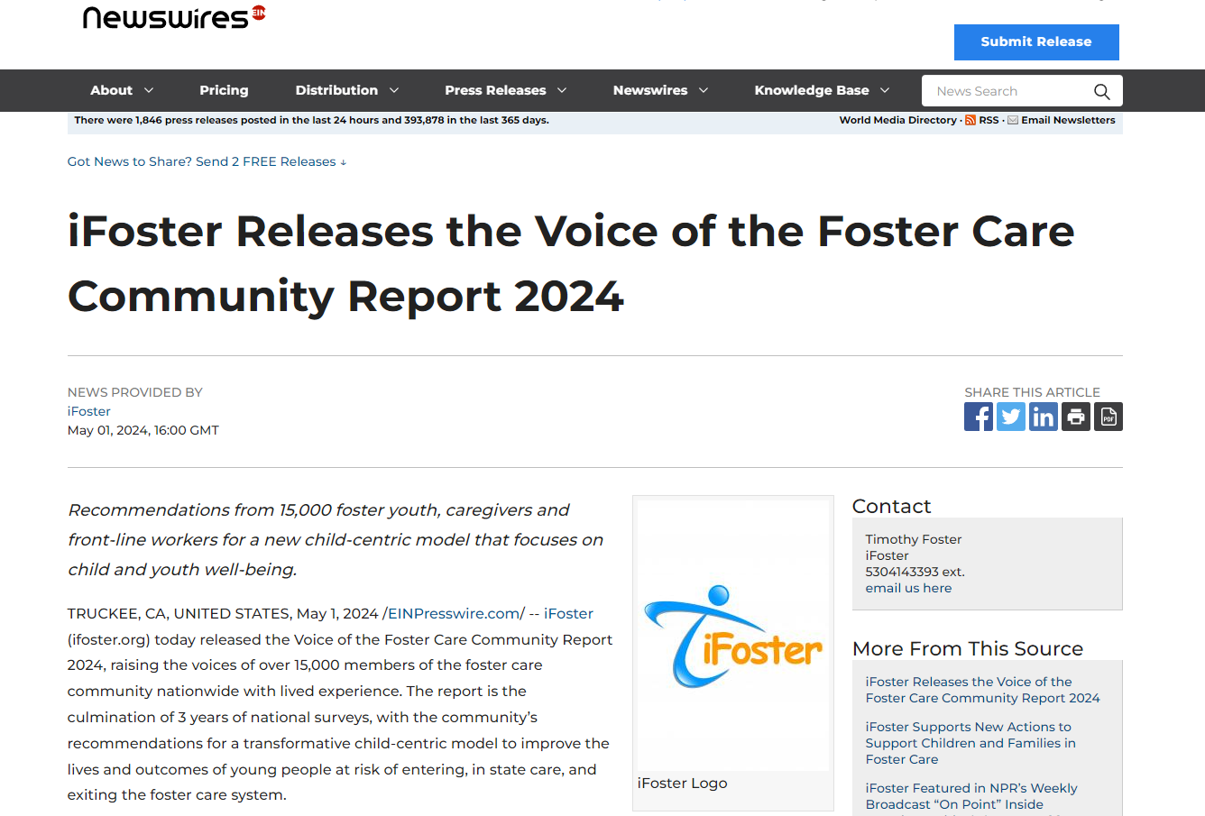 iFoster Releases the Voice of the Foster Care Community Report 2024